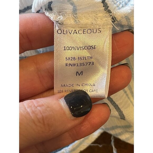 Olivaceous Blue White and‎ Gray Striped Tie Front Button Down Blouse M - Picture 8 of 9